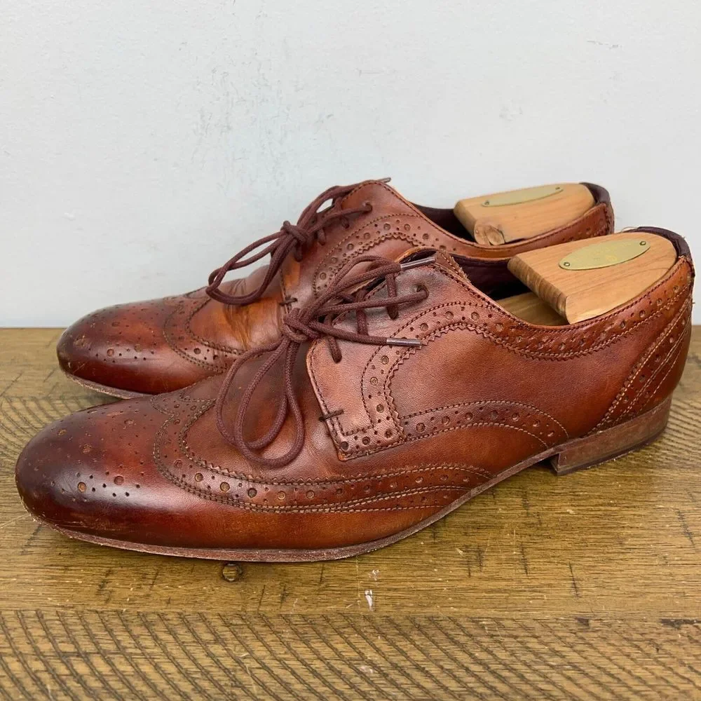 Ted Baker Shoes Mens 9 Gryene Chili Brown Leather Derby Wingtip‎ Oxford Lace Up